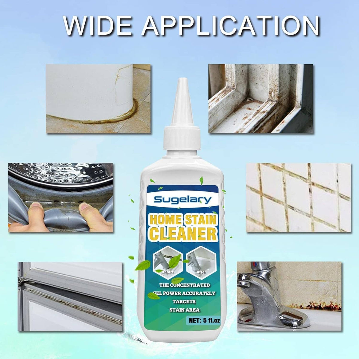 Mold stain cleaner gel bottle for wide application on stains