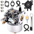 Metal carburetor with silver body, black intake, and mounting flanges with included parts