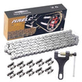 Silver drive chain kit with chain breaker tool and connector links in box