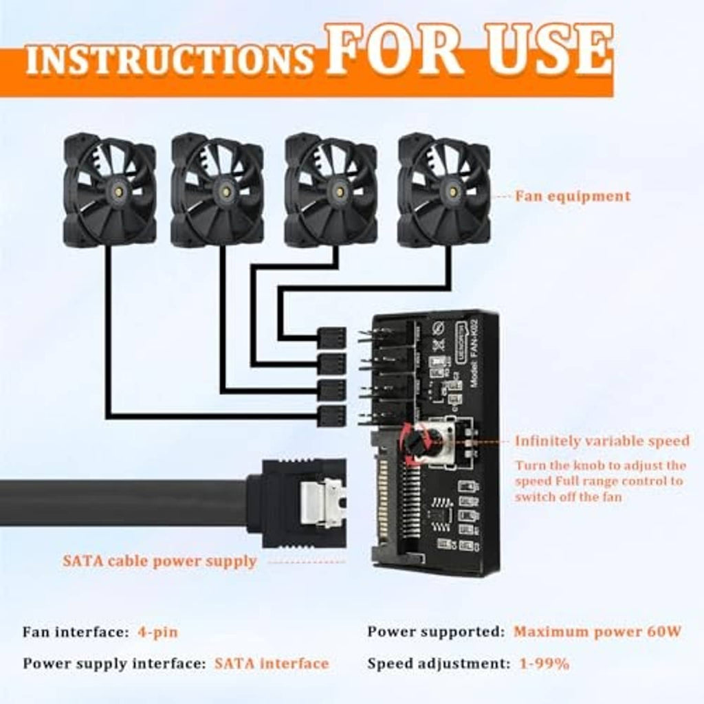 PWM fan speed controller with speed knob and fan wiring interface connectors