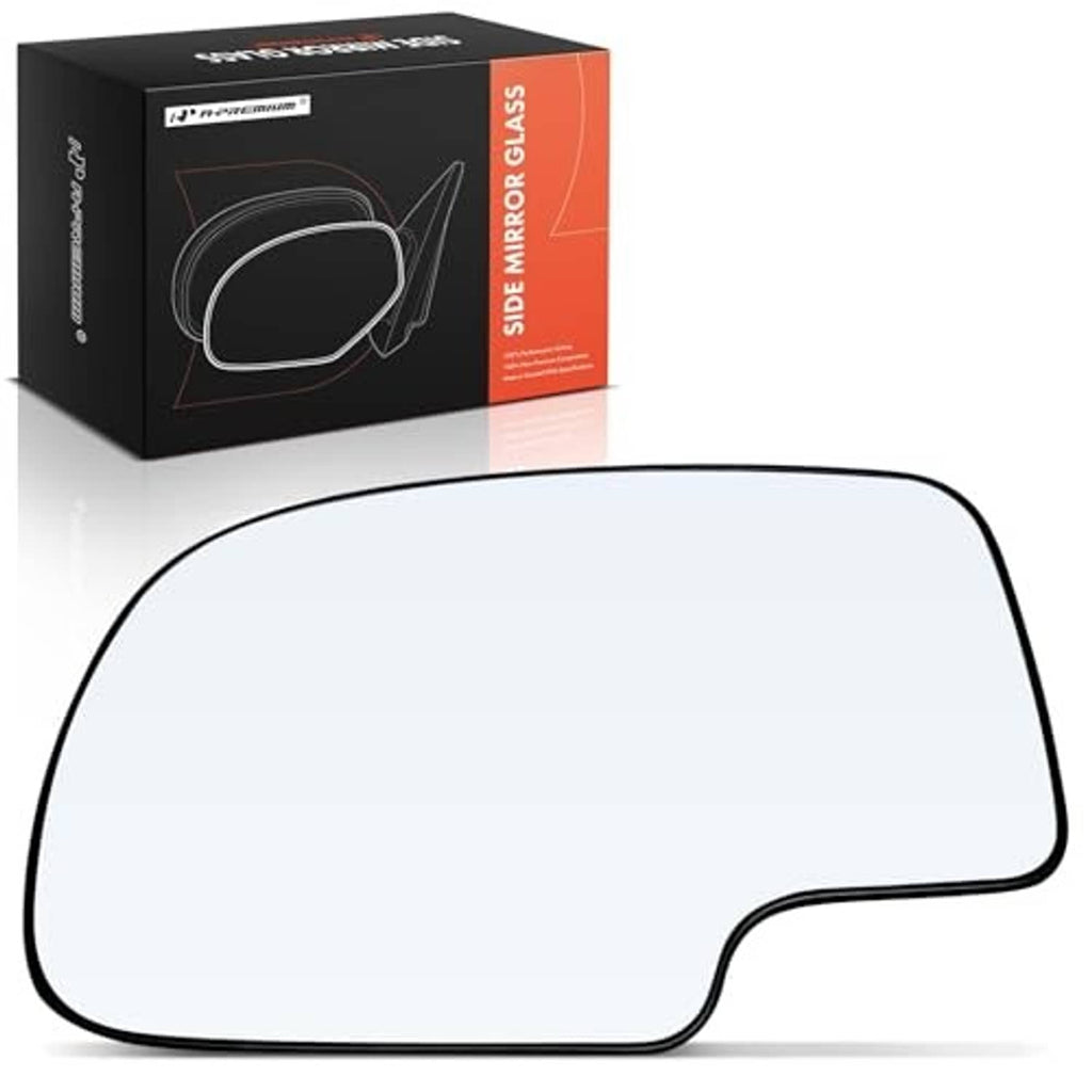 Left driver-side mirror glass with clear reflective surface and black outer trim