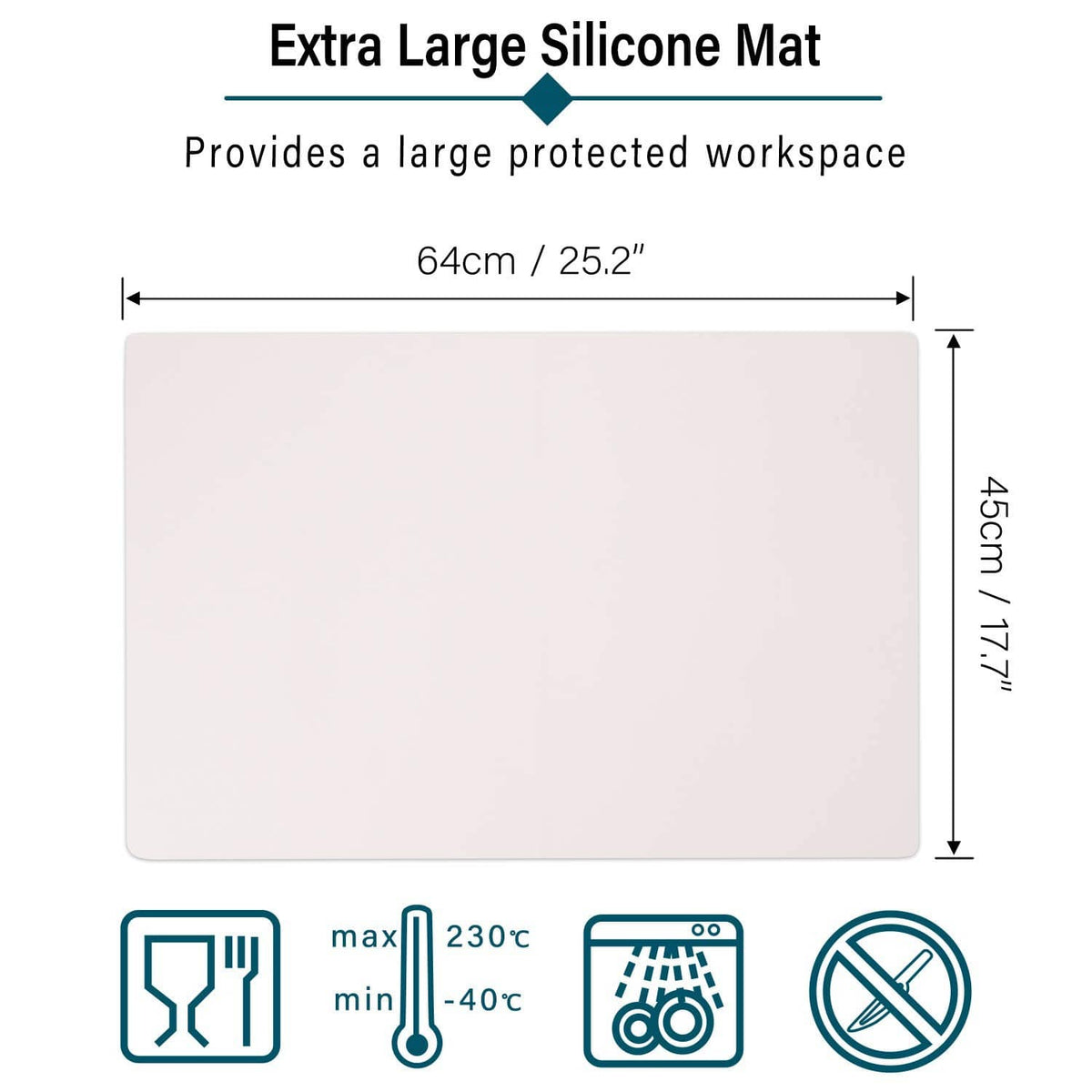 Extra large silicone mat, rectangular pale light pink work surface