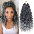 Goddess box braid crochet hair extension, dark gray curly style with light gray ends