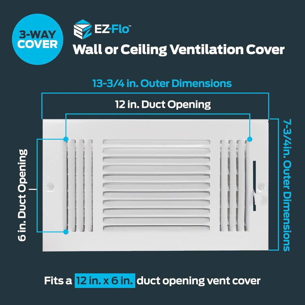 White 12 x 6 in duct opening air vent wall or ceiling cover with louvers