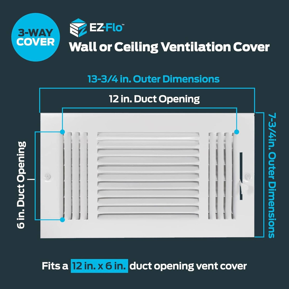 White 12 x 6 in duct opening air vent wall or ceiling cover with louvers