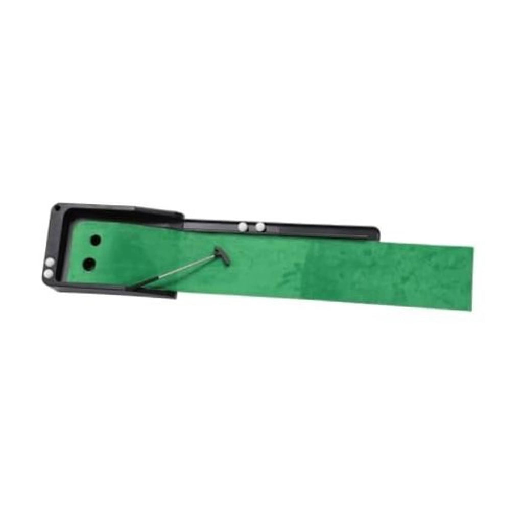 Automatic return putting mat with green velvet surface and black base