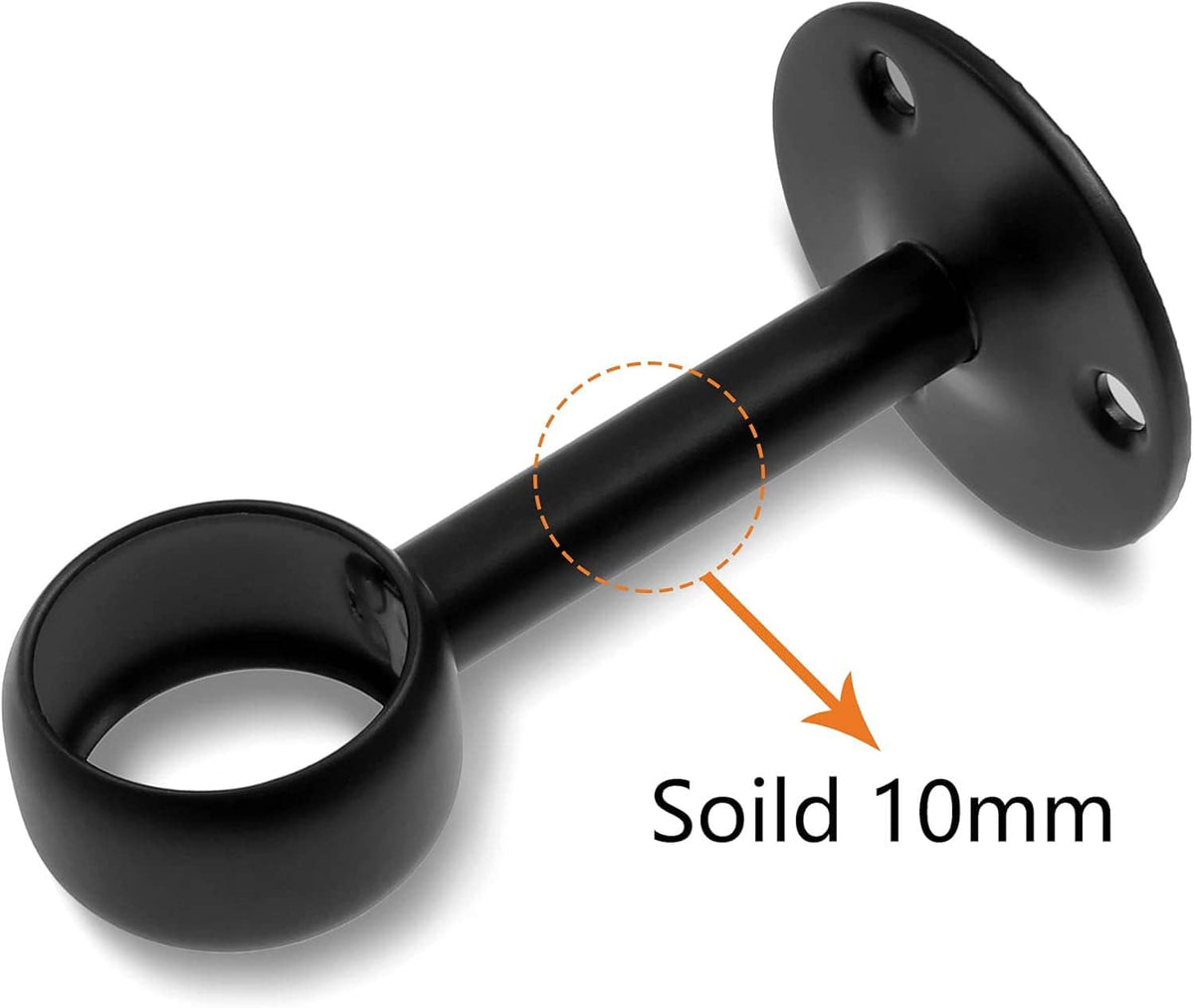 Black ceiling curtain rod bracket with round flange plate and long support tube