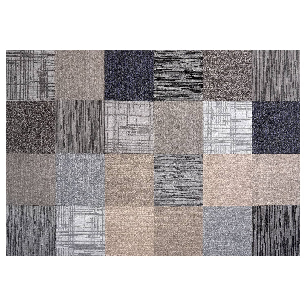 Multicolor modular carpet tiles rug with geometric striped square pattern