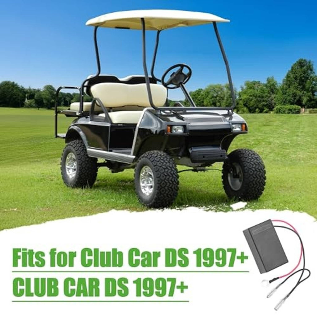 Golf cart with RPM rev limiter module and wiring shown for fitment
