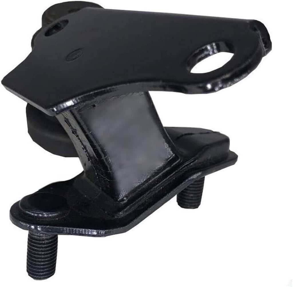 Black rubber engine mount with angled bracket, bolt holes, and threaded stud