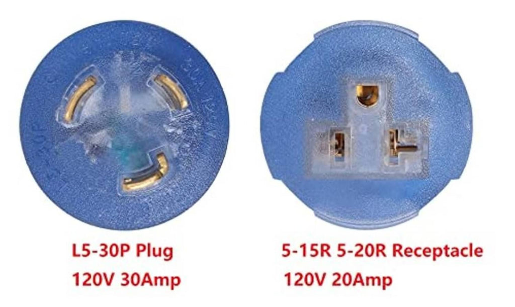 Blue twist-lock plug and receptacle terminals with 3-prong connector layout