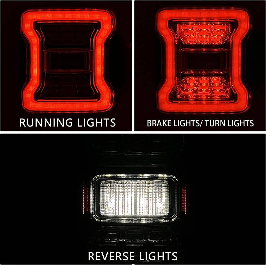 LED tail light close-up showing running, brake/turn, and reverse light sections