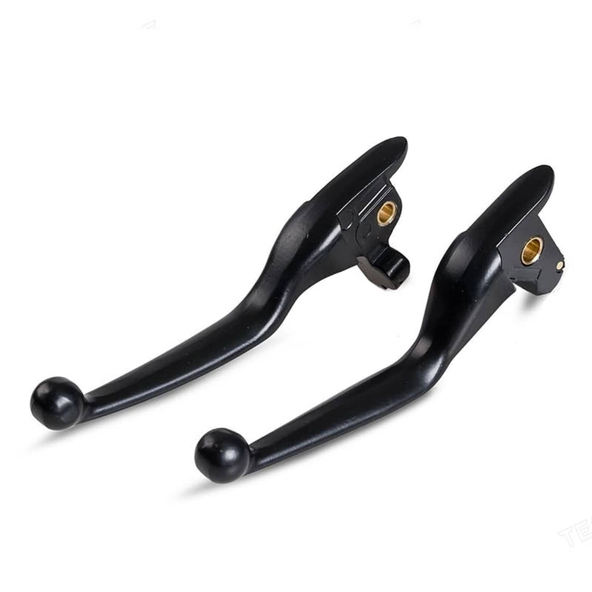 Black brake and clutch lever set, curved handles with gold-colored mounting hardware