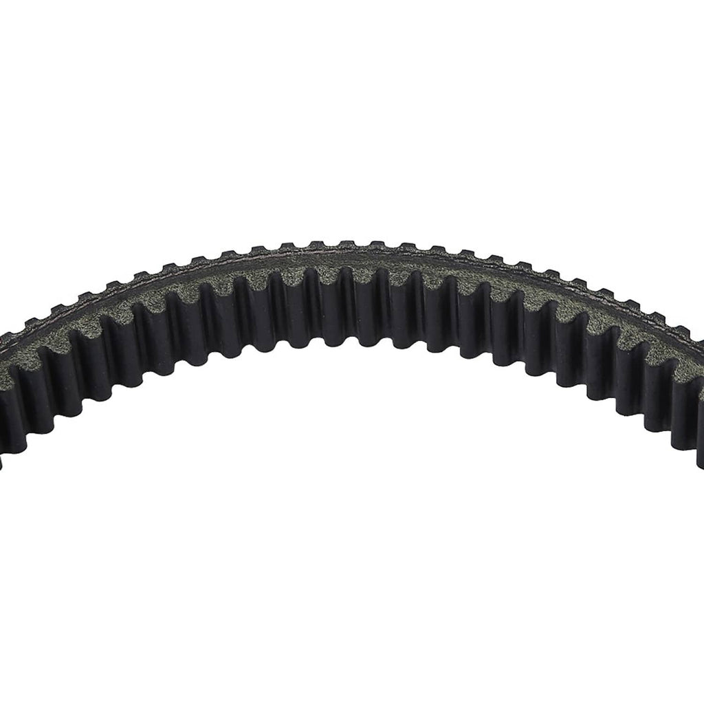 ATV drive belt close-up, black outer teeth with ridged texture