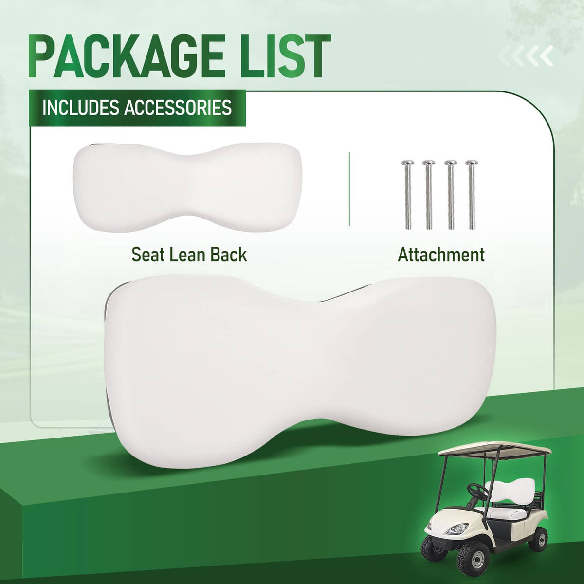 White seat backrest cushion with four mounting attachment bolts