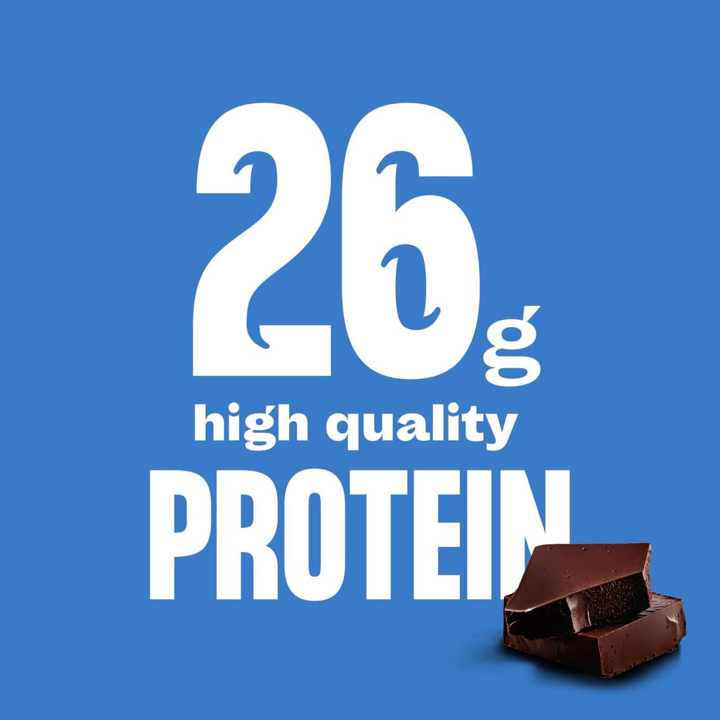 26g high-quality protein graphic with chocolate bar pieces
