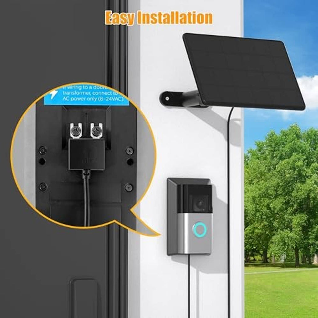 Doorbell wall mount and black solar panel kit with charging cable for easy setup