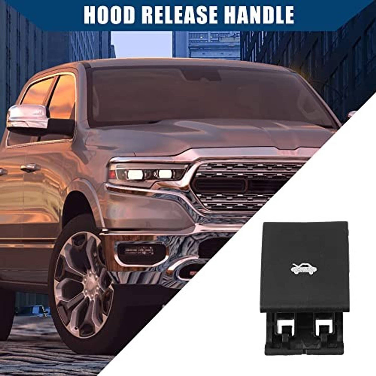 Black hood release handle with white wrench symbol, replacement latch piece
