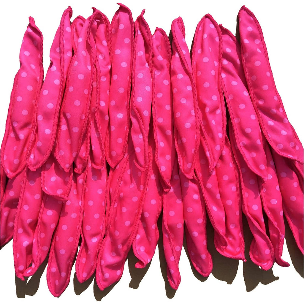 Pink polka-dot soft sponge hair curlers, multiple zip-up rollers