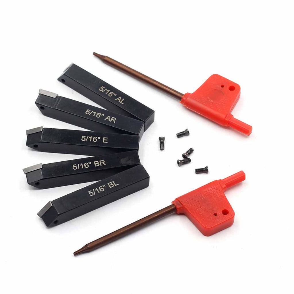 Black 5/16-inch lathe tool holders with red handle adjusters and included mounting screws