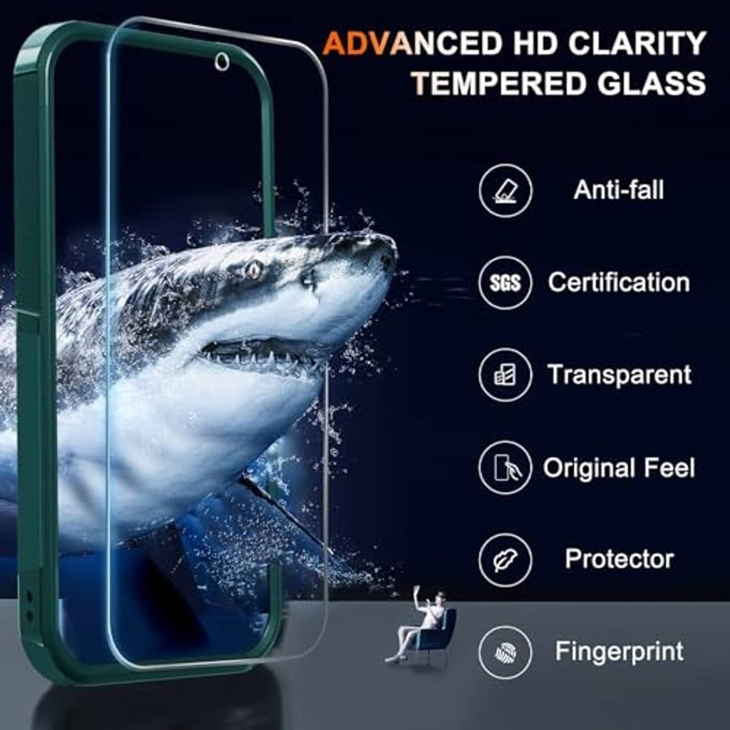 Dark green Pixel 10 Pro XL case with raised screen edge and camera lens openings