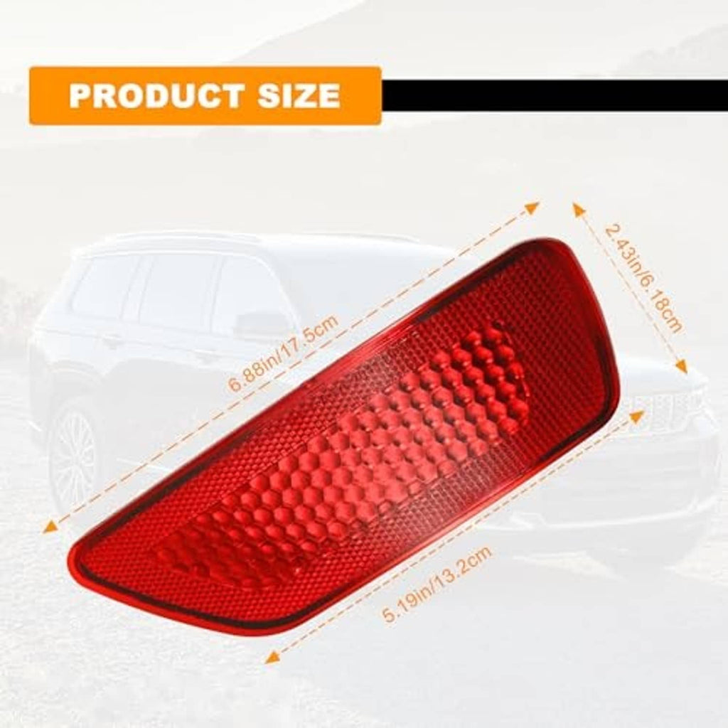 Red rectangular rear bumper reflector lens with rounded corners and textured pattern.