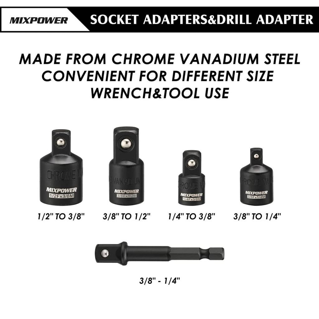 Torx socket adapters with short extension bar and E-Torx socket driver, MIXPOWER set