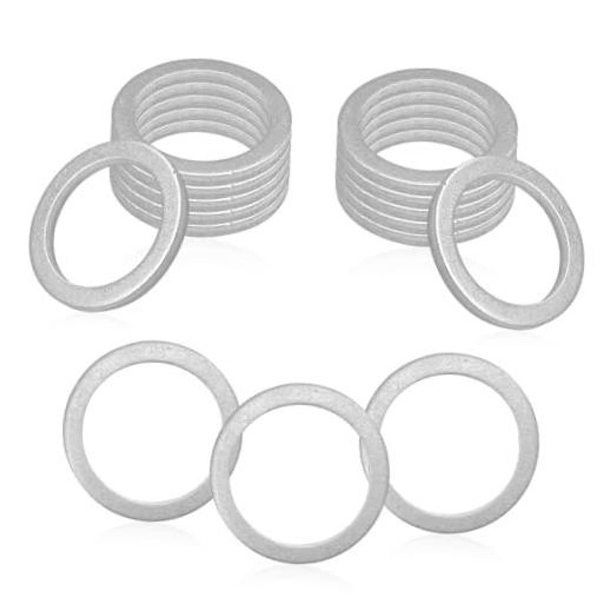 Crush aluminum oil drain plug washers, circular gasket rings stacked in a set