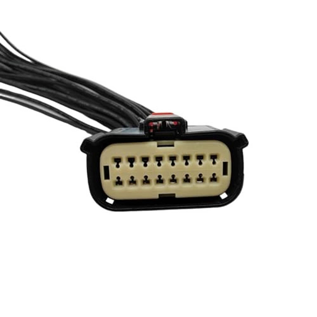 Headlight wiring connector pigtail harness, beige pin socket plug with red latch and black wires