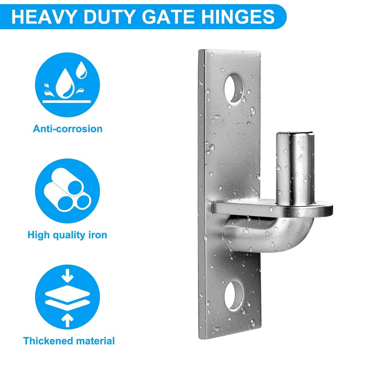 Heavy-duty wall-mount gate hinge with satin steel plate and curved bracket