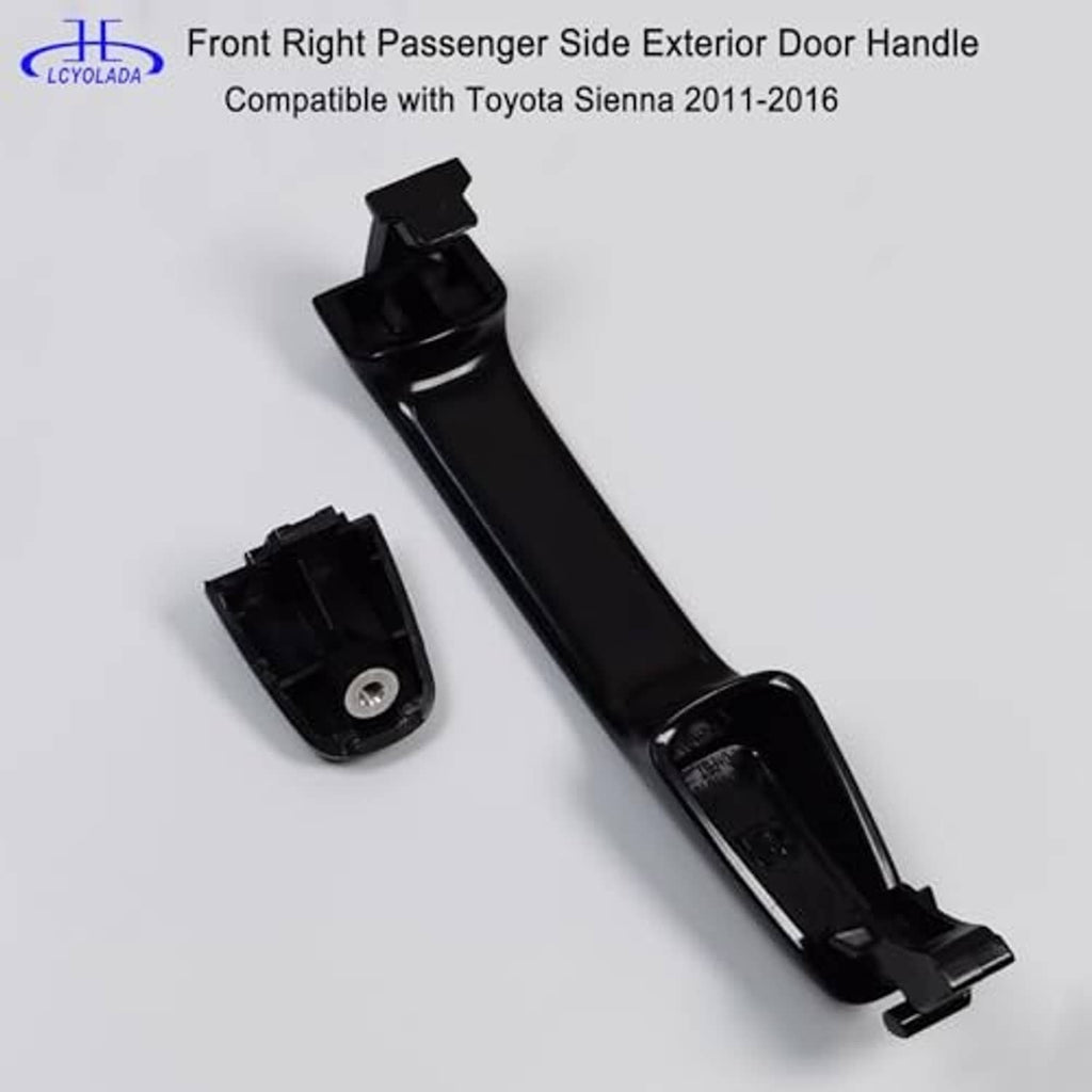 Black exterior door handle with mounting bracket and small retainer piece