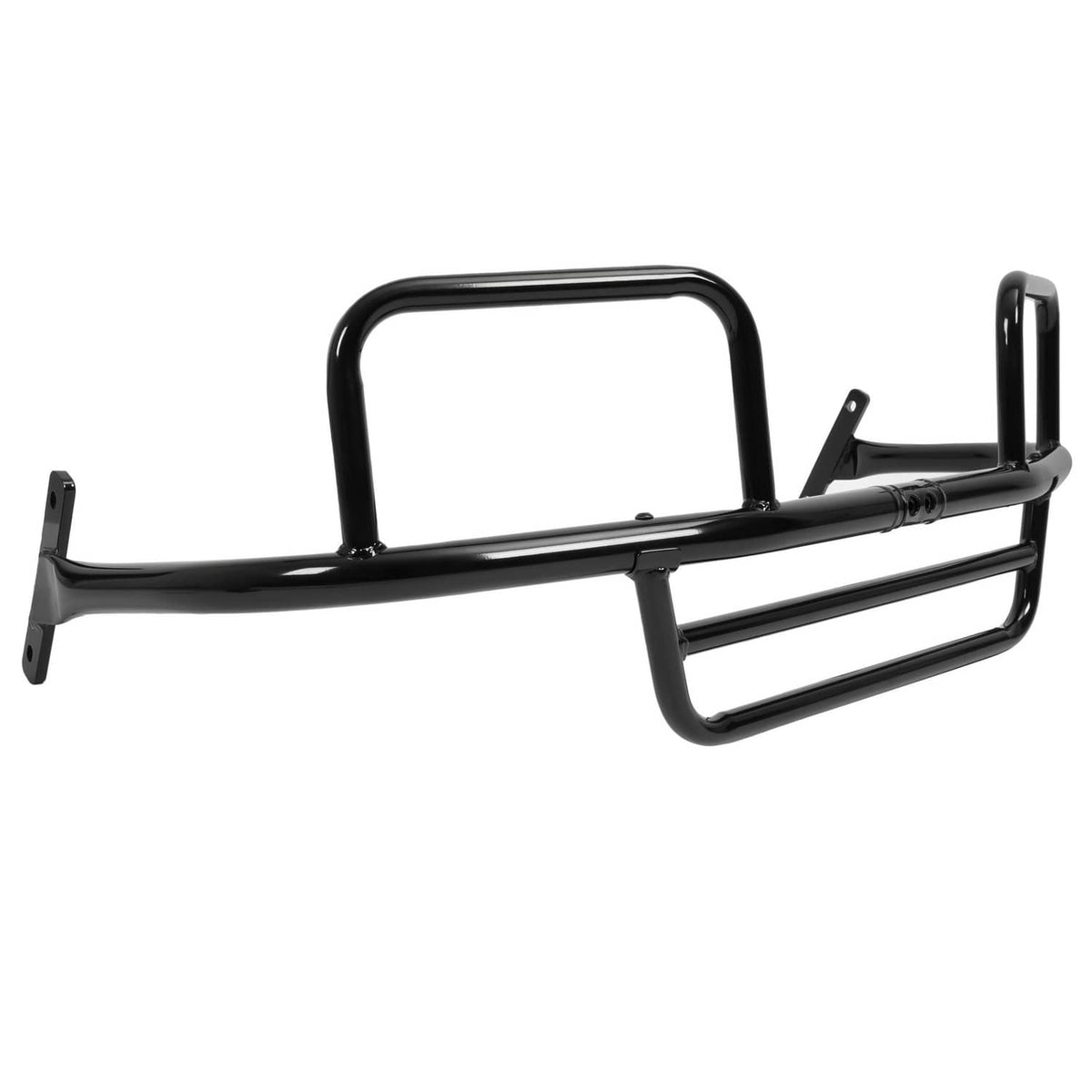 Front brush guard for golf cart, black powder-coated steel with tubular frame and mounts