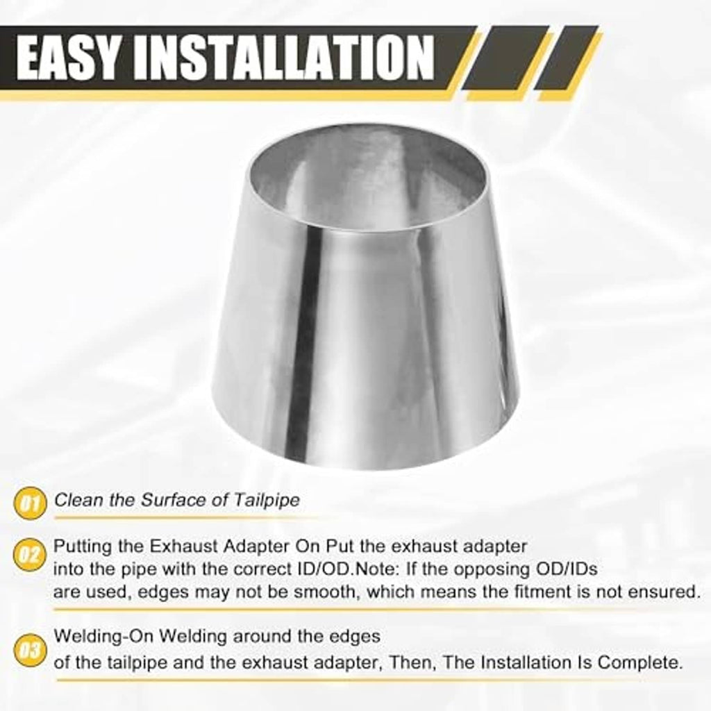 Polished stainless steel exhaust pipe adapter sleeve with wide flared opening