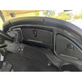 Golf cart dash insert with carbon-fiber-look textured black panels and lock housing