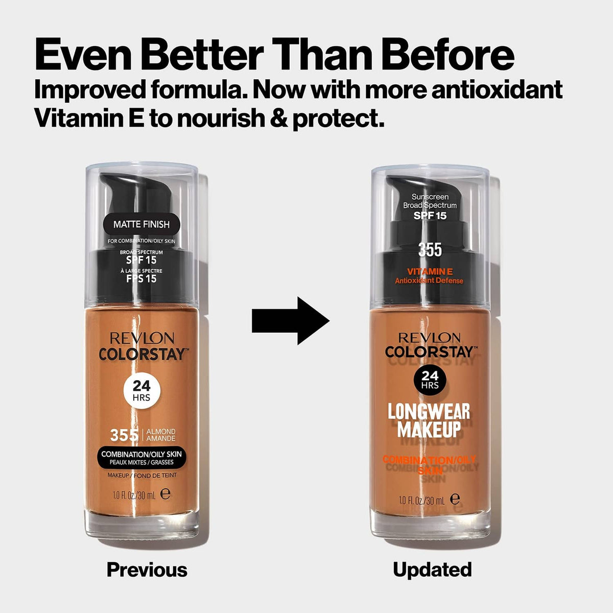 Revlon ColorStay longwear liquid foundation bottles, previous and updated