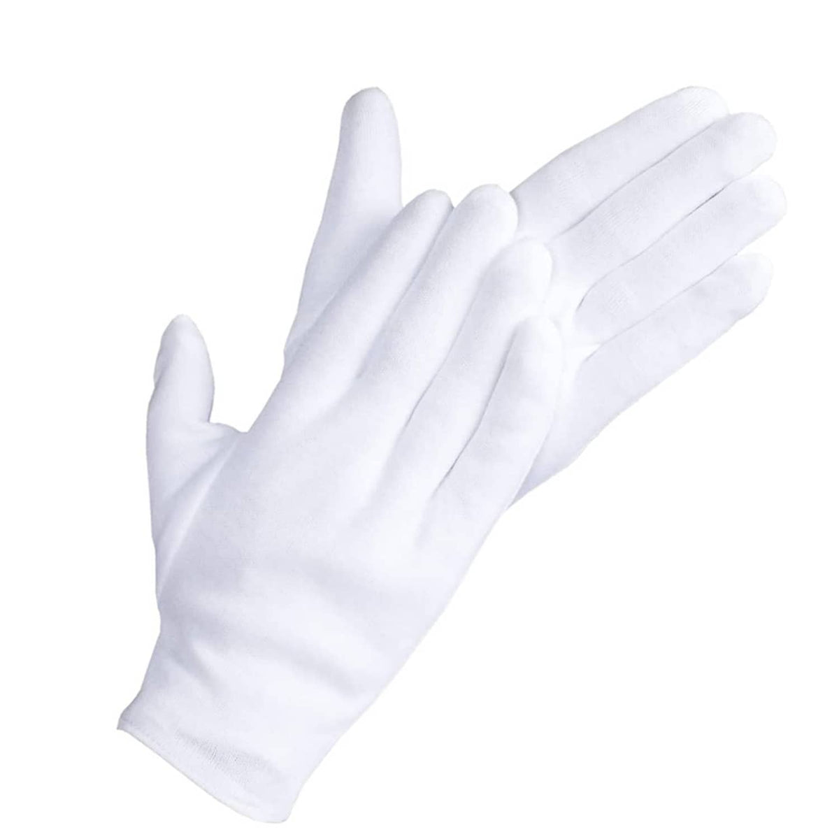 White cotton gloves, one hand raised with long cuffs