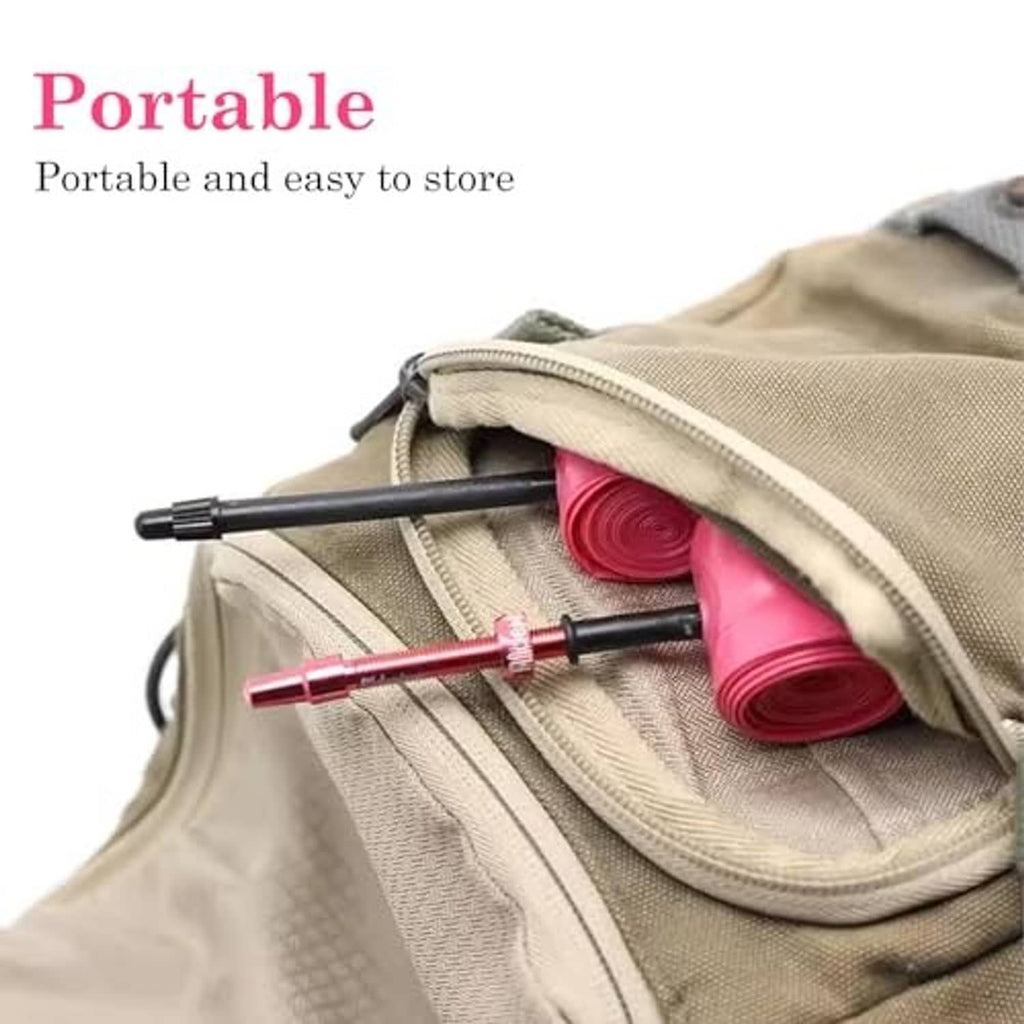 Portable storage shown with TPU inner tubes and red Presta valves rolled up in pouch
