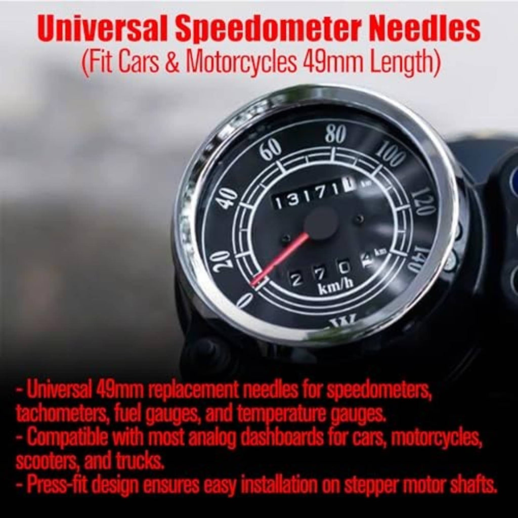 Motorcycle speedometer gauge with dark dial and red indicator needle.