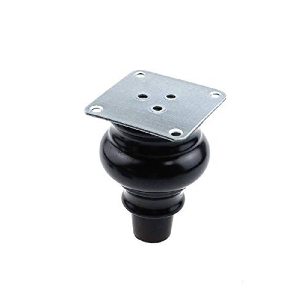 Black furniture leg with square metal mounting plate and four screw holes
