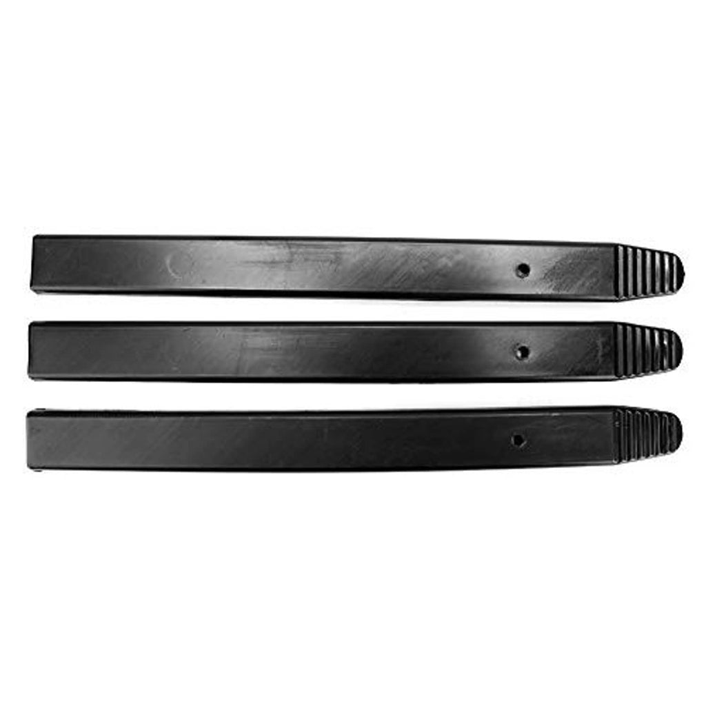 Set of three black tire bead lever covers with ridged ends and visible holes