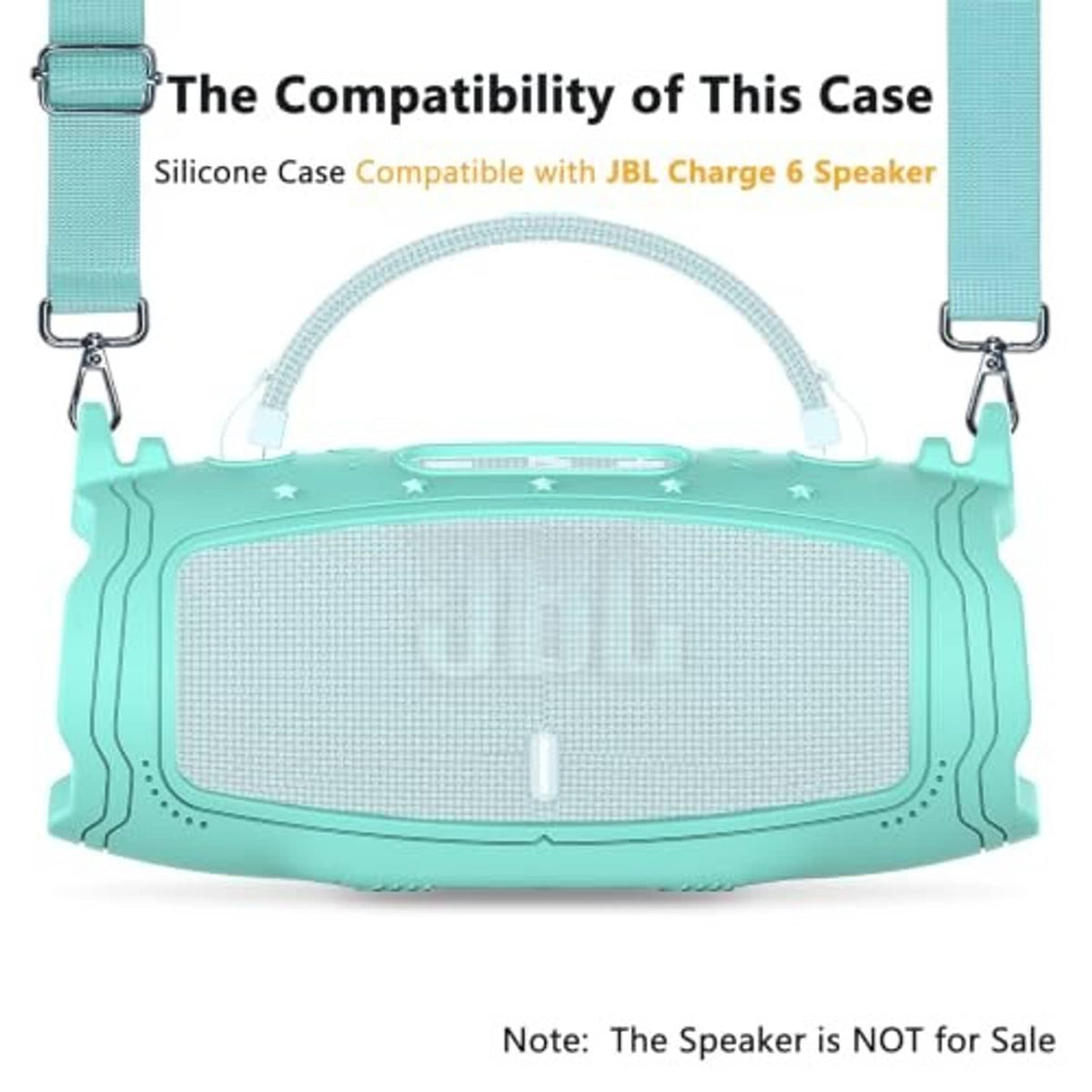 Teal silicone speaker case with top carry handle and adjustable shoulder strap