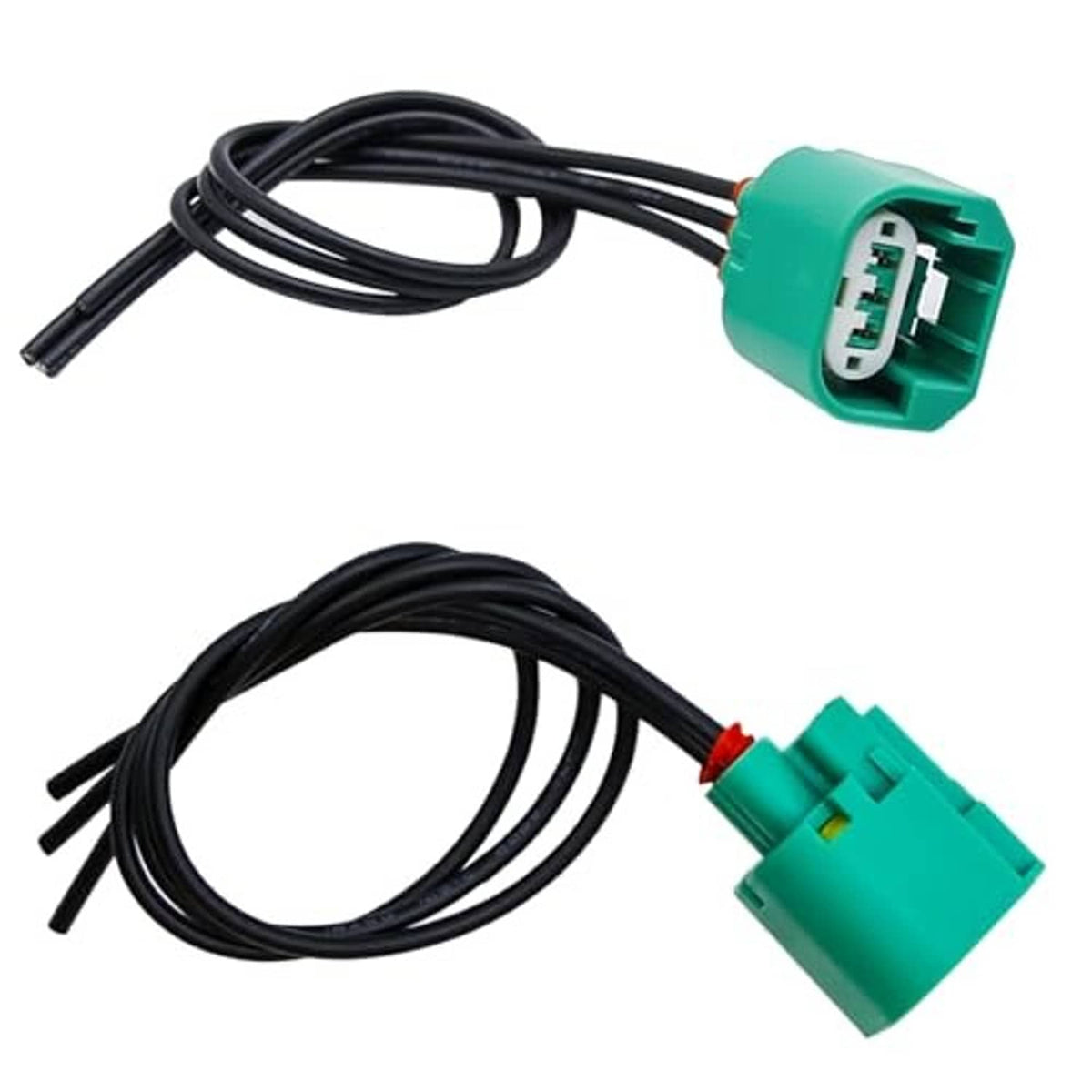 Headlight wiring connector harness with two green plugs and black wire leads