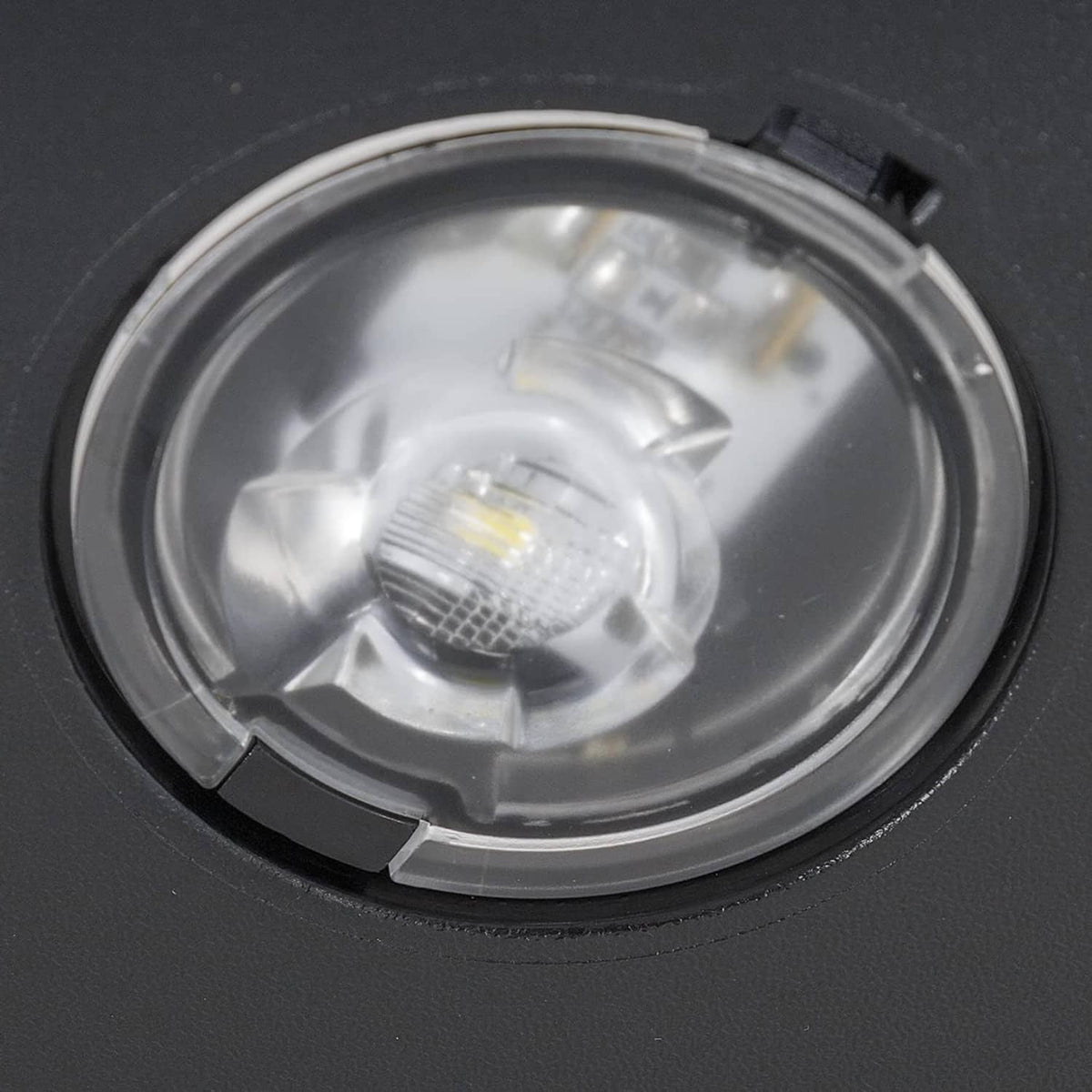 Right side mirror lens with clear glass and small LED indicator