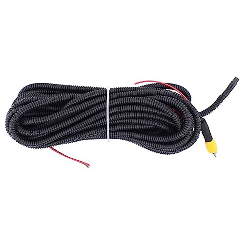 Coiled black cable harness with red wire ends and yellow-tipped connector