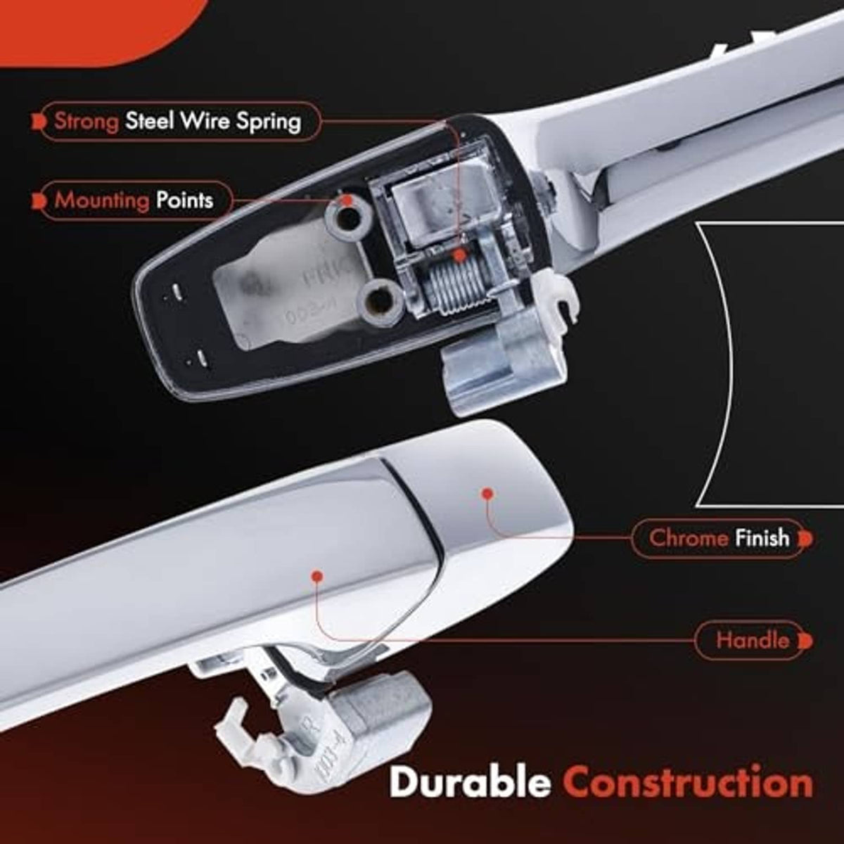 Exterior door handle assembly with exposed internal mechanism and chrome cover