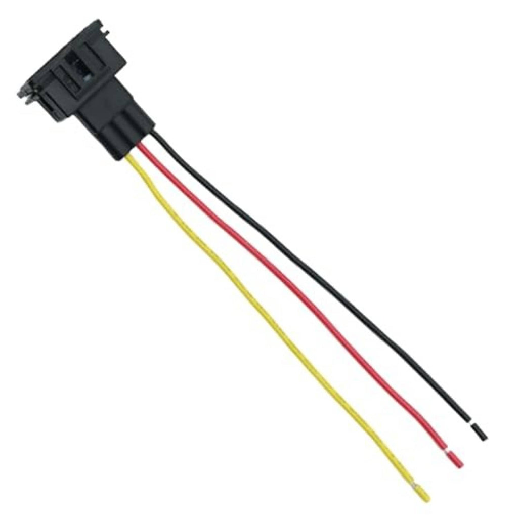 3-pin connector wiring harness with black housing and red, yellow, and black wires