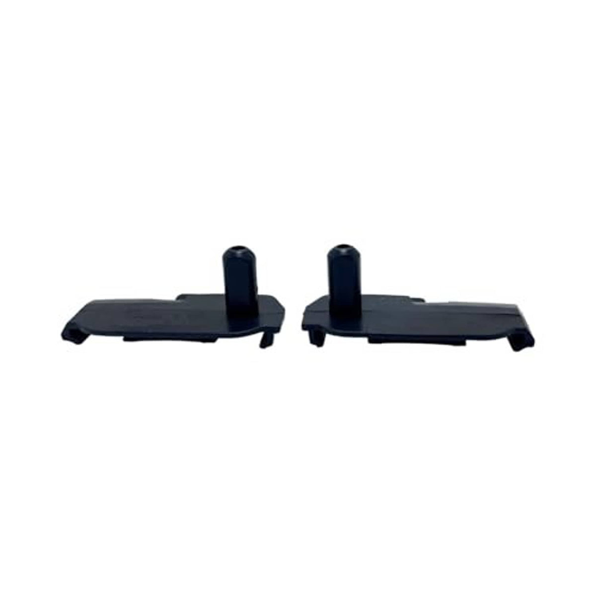 Set of two dark radiator support brackets showing two pin posts and base plates