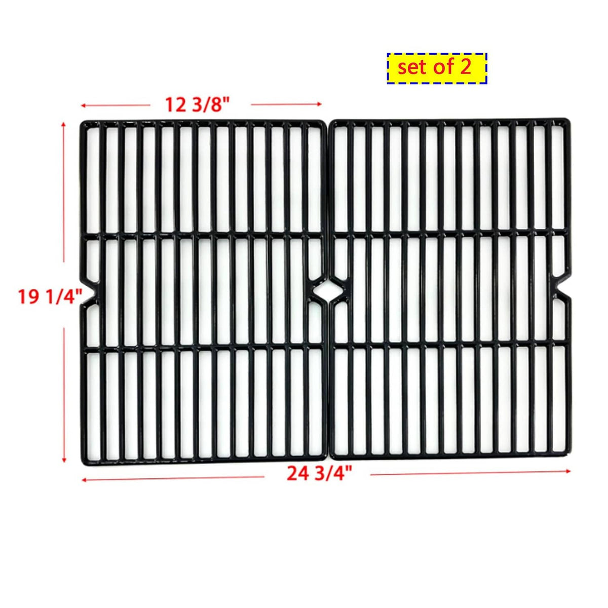 Rectangular black cast iron cooking grate set of 2 with center cutout