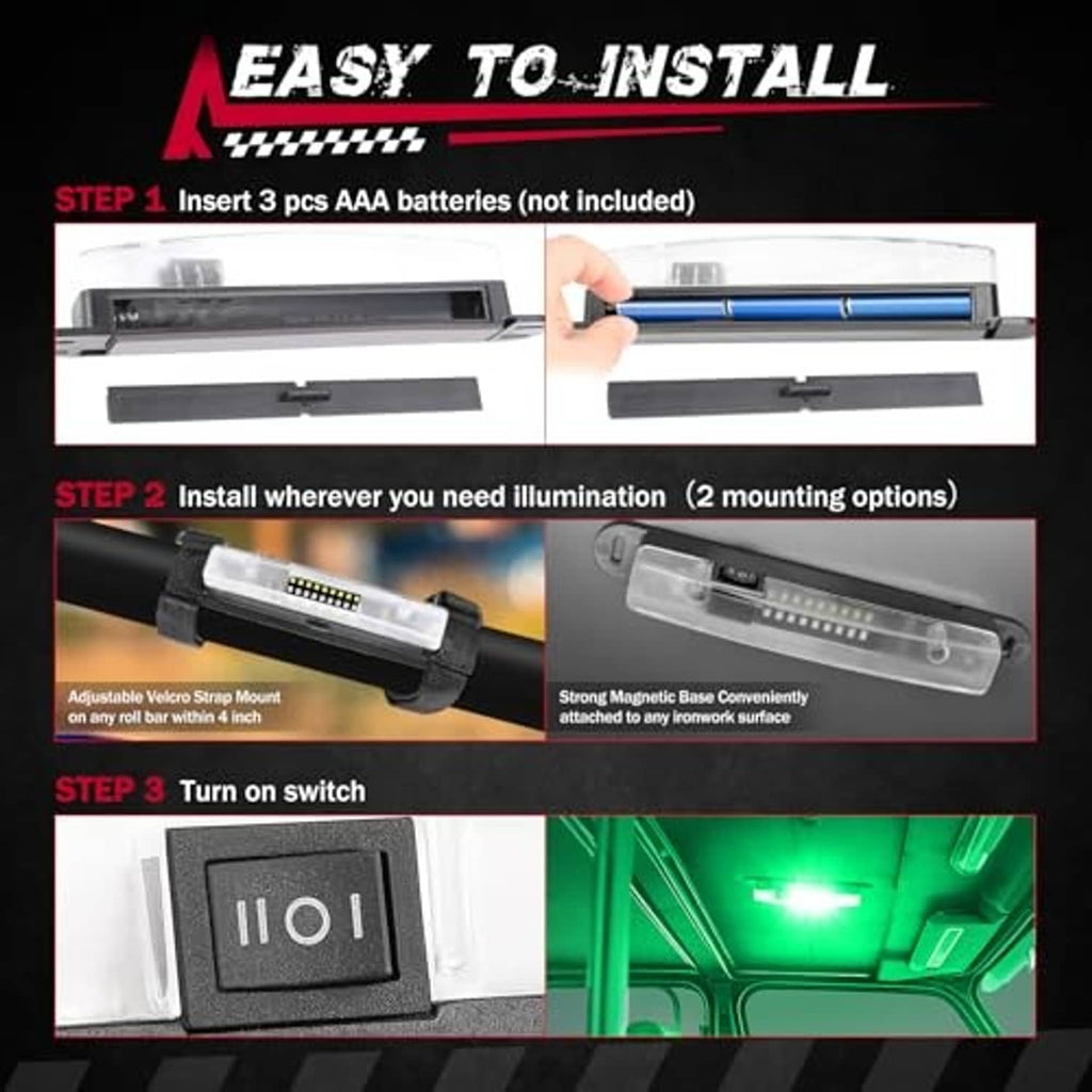 LED roll bar light with on/off rocker switch and gray elastic strap mount