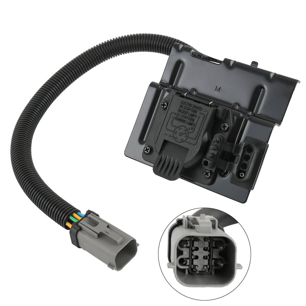 Trailer tow wiring harness plug with ribbed cable and black mounting module